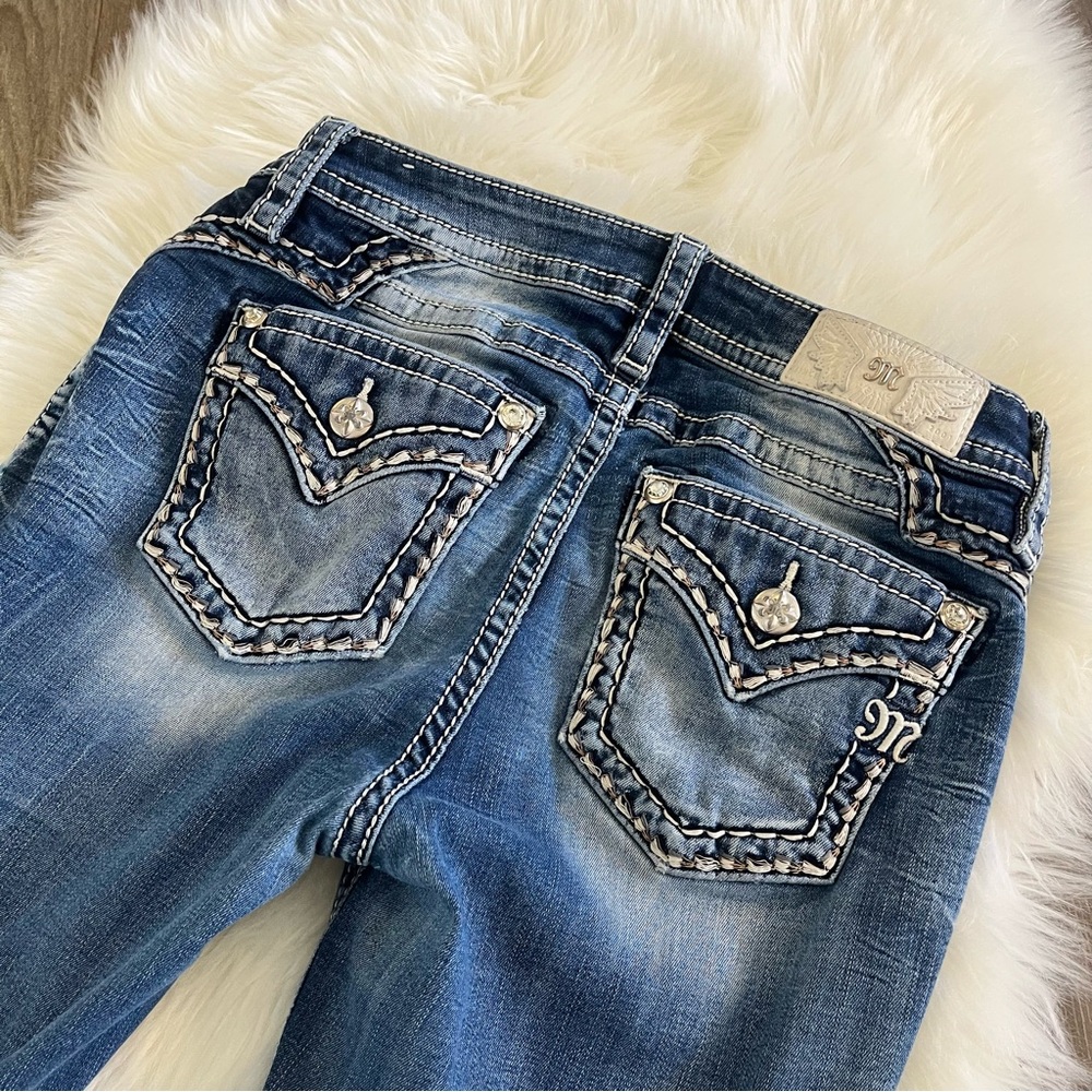 Miss Me Mid Rise Skinny Jeans Distressed Knee Size 29 I - Picture 6 of 6